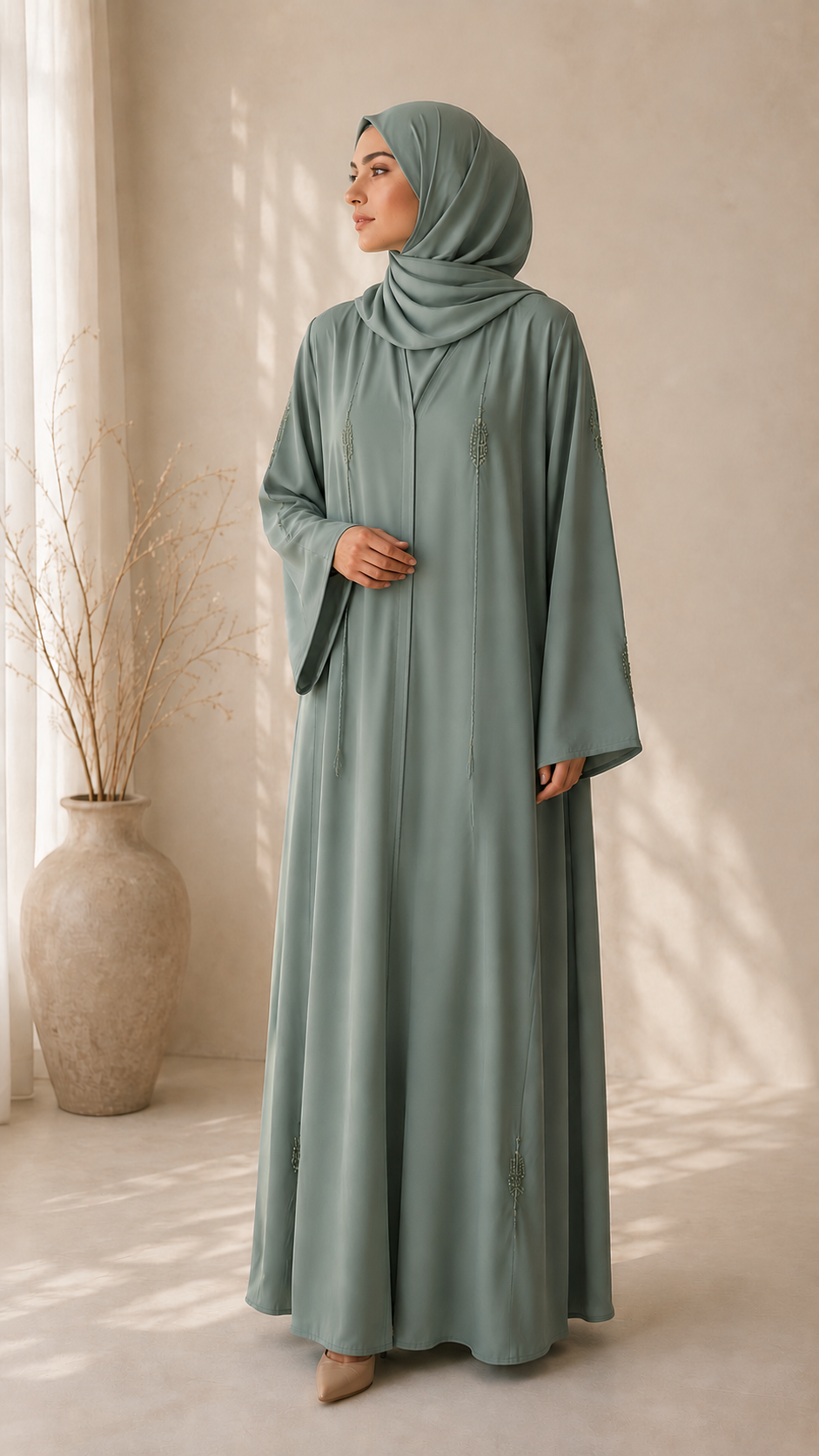 Noore | Olive Bloom Modest Abaya Set