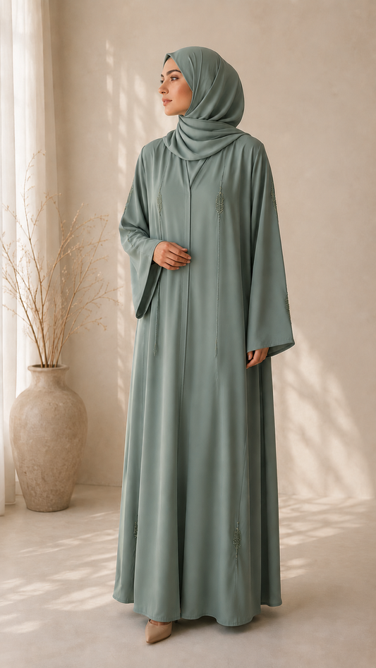 Noore | Olive Bloom Modest Abaya Set